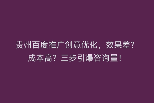 贵州百度推广创意优化，效果差？成本高？三步引爆咨询量！
