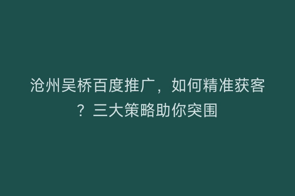 沧州吴桥百度推广，如何精准获客？三大策略助你突围