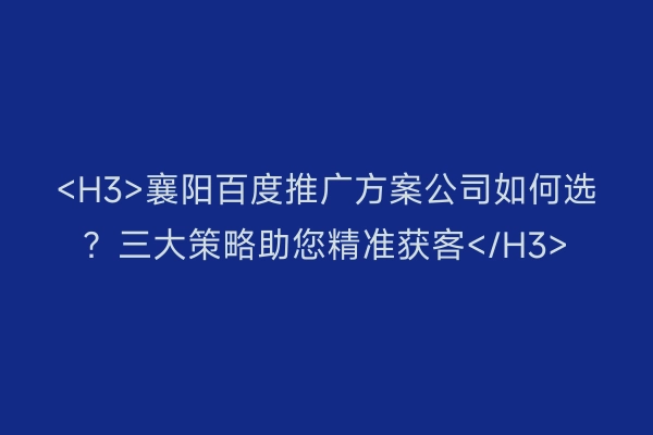 <H3>襄阳百度推广方案公司如何选？三大策略助您精准获客</H3>