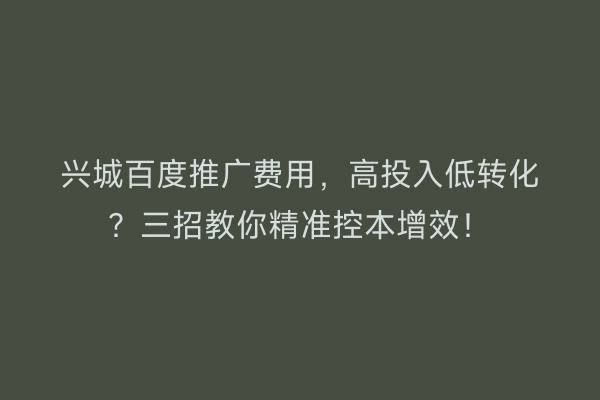 兴城百度推广费用，高投入低转化？三招教你精准控本增效！
