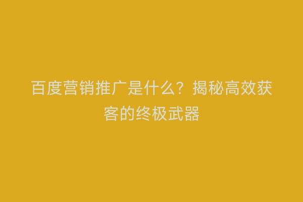 百度营销推广是什么？揭秘高效获客的终极武器