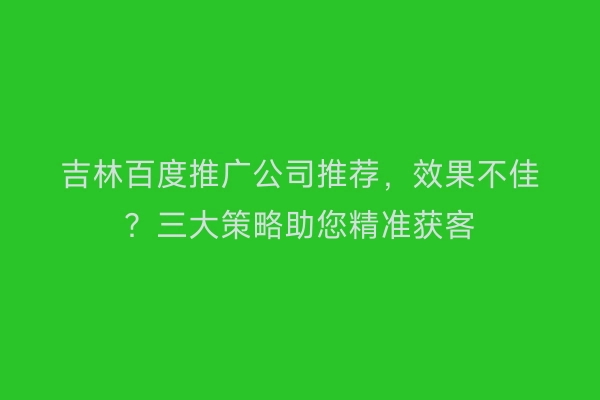 吉林百度推广公司推荐,效果不佳?三大策略助您精准获客
