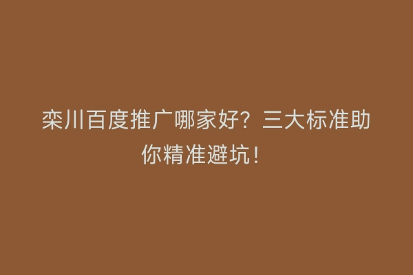 栾川百度推广哪家好？三大标准助你精准避坑！
