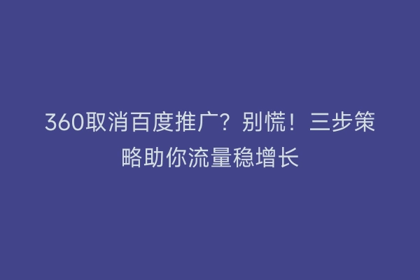 360取消百度推广？别慌！三步策略助你流量稳增长