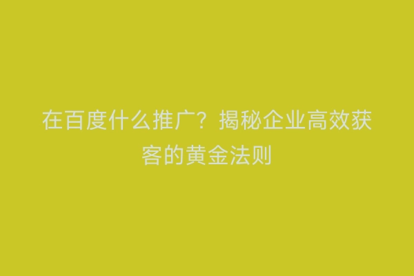 在百度什么推广？揭秘企业高效获客的黄金法则