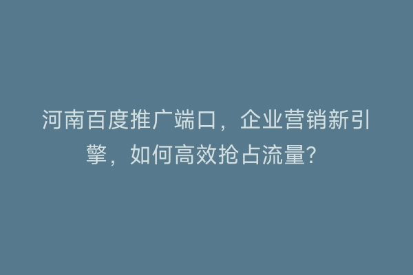 河南百度推广端口，企业营销新引擎，如何高效抢占流量？