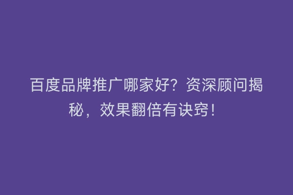 百度品牌推广哪家好？资深顾问揭秘，效果翻倍有诀窍！