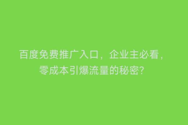 百度免费推广入口，企业主必看，零成本引爆流量的秘密？