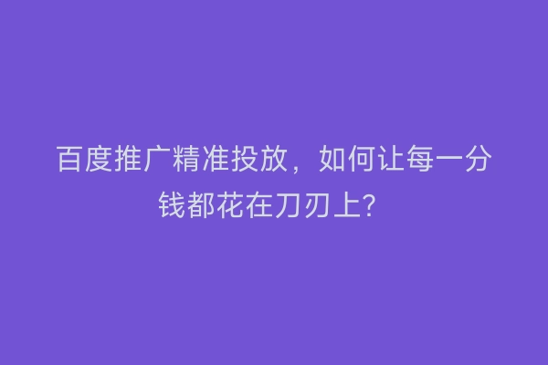 百度推广精准投放，如何让每一分钱都花在刀刃上？