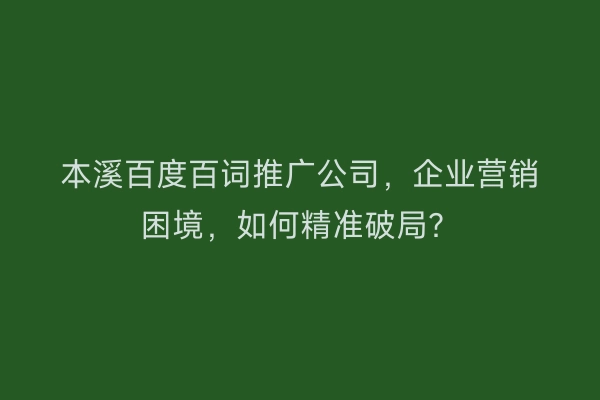 本溪百度百词推广公司，企业营销困境，如何精准破局？