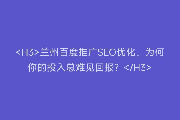 <H3>兰州百度推广SEO优化，为何你的投入总难见回报？</H3>