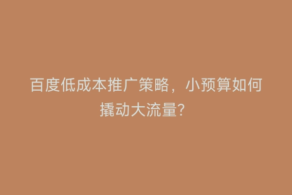 百度低成本推广策略，小预算如何撬动大流量？