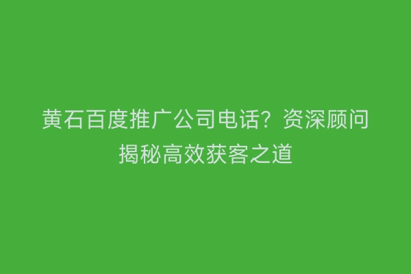 黄石百度推广公司电话？资深顾问揭秘高效获客之道