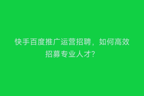 快手百度推广运营招聘，如何高效招募专业人才？