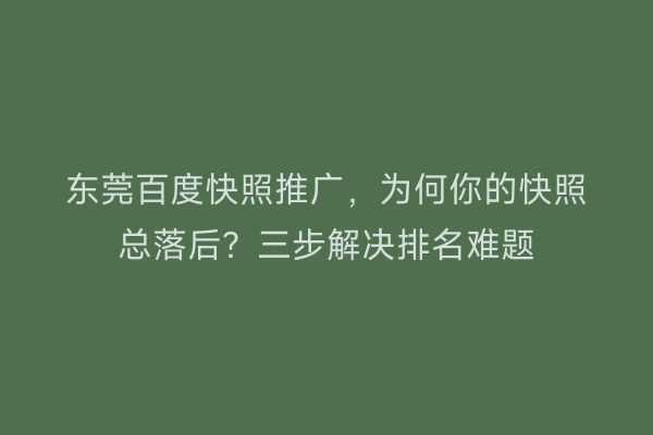 东莞百度快照推广，为何你的快照总落后？三步解决排名难题