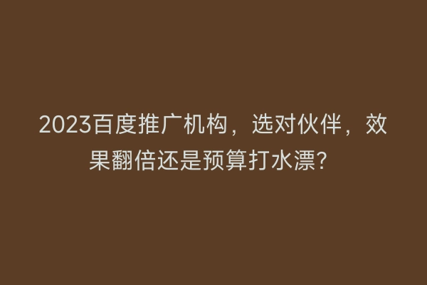 2023百度推广机构，选对伙伴，效果翻倍还是预算打水漂？