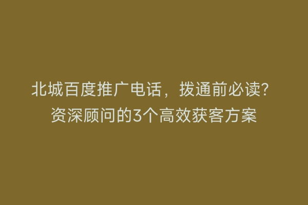 北城百度推广电话，拨通前必读？资深顾问的3个高效获客方案
