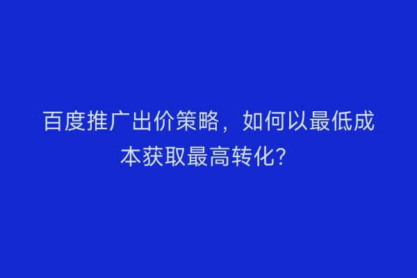 百度推广出价策略,如何以最低成本获取最高转化?
