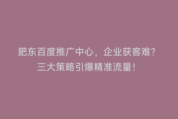 肥东百度推广中心，企业获客难？三大策略引爆精准流量！