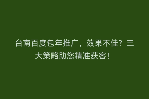 台南百度包年推广，效果不佳？三大策略助您精准获客！
