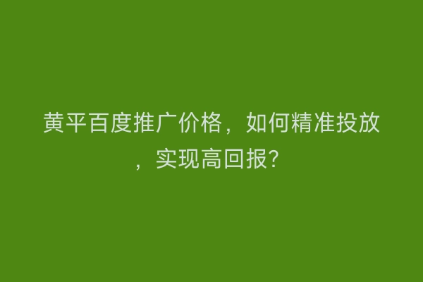 黄平百度推广价格，如何精准投放，实现高回报？
