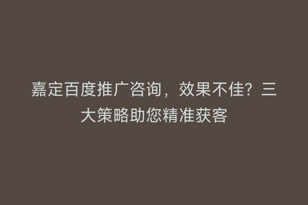 嘉定百度推广咨询，效果不佳？三大策略助您精准获客