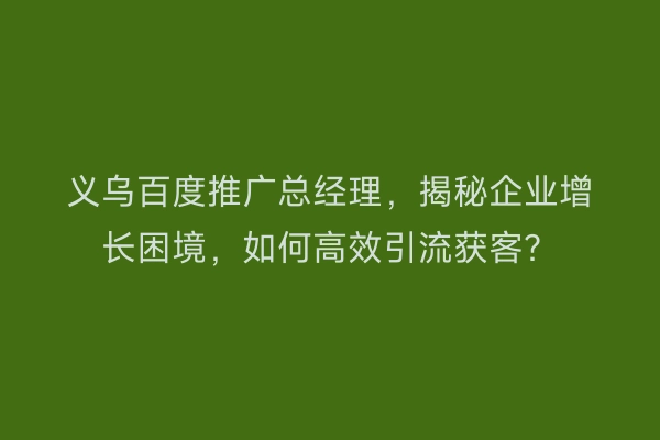义乌百度推广总经理，揭秘企业增长困境，如何高效引流获客？
