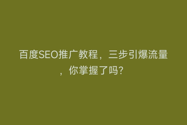 百度SEO推广教程，三步引爆流量，你掌握了吗？