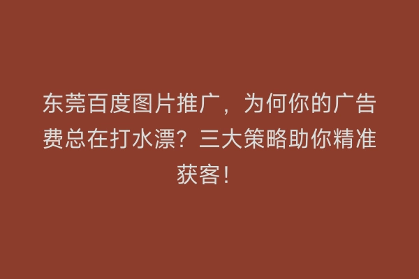 东莞百度图片推广，为何你的广告费总在打水漂？三大策略助你精准获客！