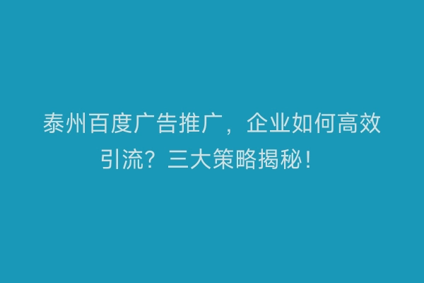 泰州百度广告推广,企业如何高效引流?三大策略揭秘!