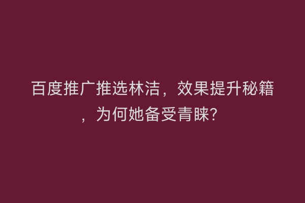 百度推广推选林洁，效果提升秘籍，为何她备受青睐？