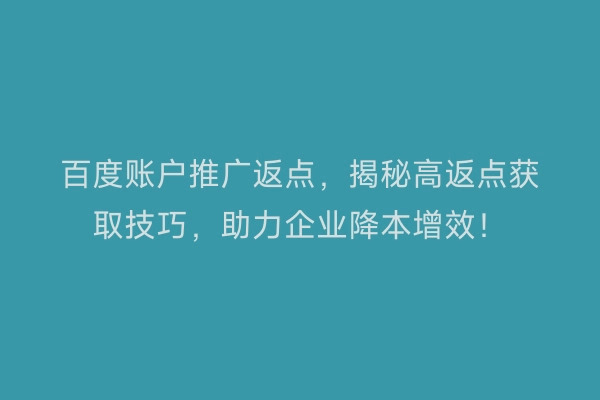 百度账户推广返点，揭秘高返点获取技巧，助力企业降本增效！