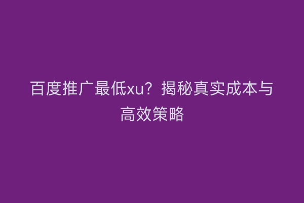 百度推广最低xu？揭秘真实成本与高效策略