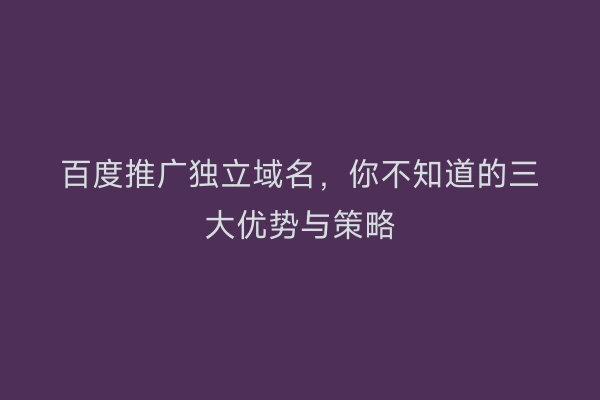 百度推广独立域名，你不知道的三大优势与策略