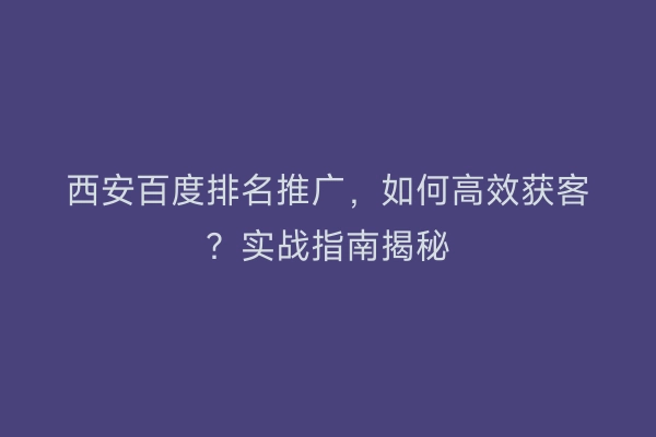 西安百度排名推广，如何高效获客？实战指南揭秘