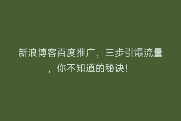 新浪博客百度推广，三步引爆流量，你不知道的秘诀！