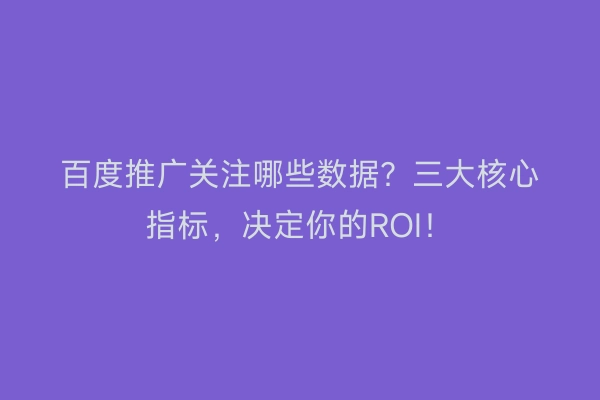 百度推广关注哪些数据？三大核心指标，决定你的ROI！