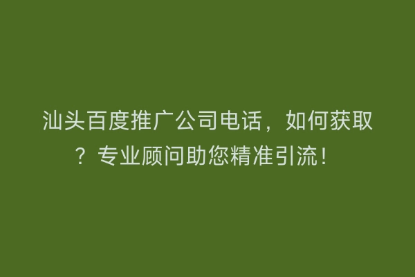 汕头百度推广公司电话，如何获取？专业顾问助您精准引流！