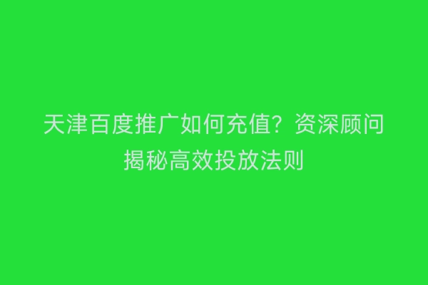 天津百度推广如何充值？资深顾问揭秘高效投放法则