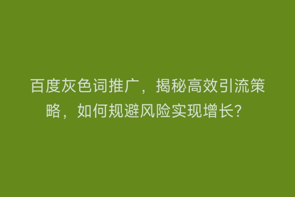 百度灰色词推广，揭秘高效引流策略，如何规避风险实现增长？