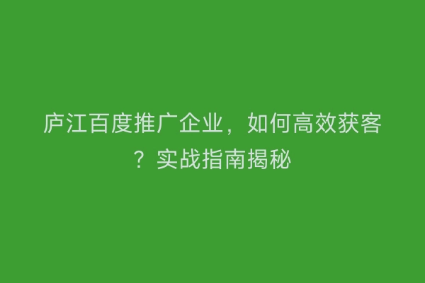 庐江百度推广企业，如何高效获客？实战指南揭秘