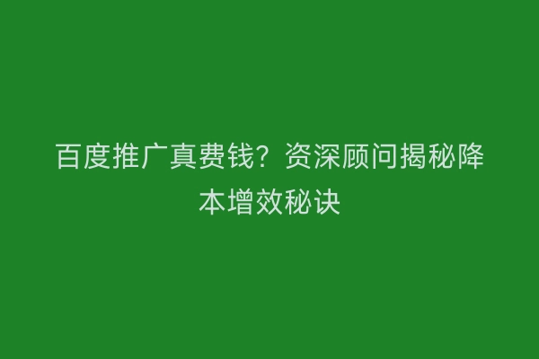 百度推广真费钱？资深顾问揭秘降本增效秘诀