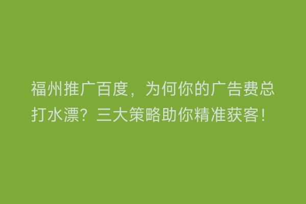 福州推广百度，为何你的广告费总打水漂？三大策略助你精准获客！