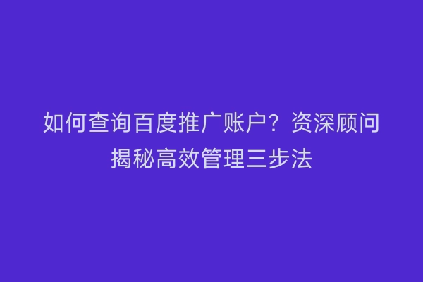 如何查询百度推广账户？资深顾问揭秘高效管理三步法