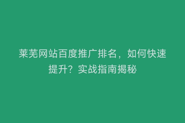 莱芜网站百度推广排名，如何快速提升？实战指南揭秘