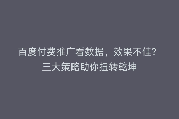 百度付费推广看数据,效果不佳?三大策略助你扭转乾坤