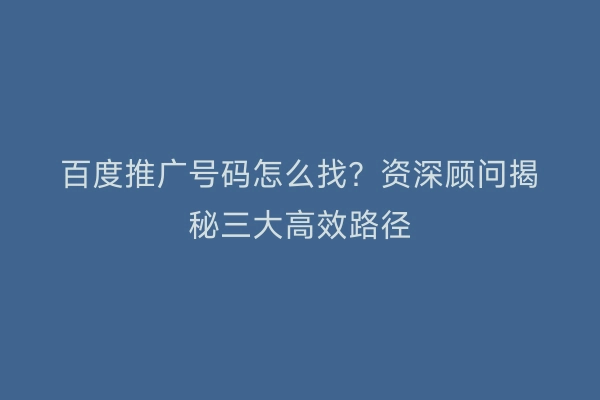 百度推广号码怎么找？资深顾问揭秘三大高效路径
