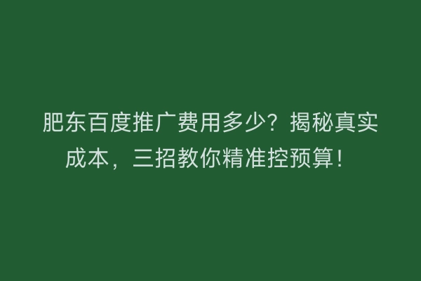 肥东百度推广费用多少？揭秘真实成本，三招教你精准控预算！
