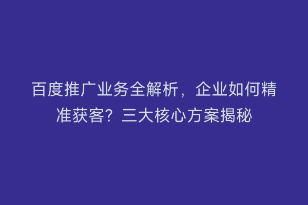 百度推广业务全解析,企业如何精准获客?三大核心方案揭秘