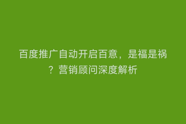 百度推广自动开启百意，是福是祸？营销顾问深度解析